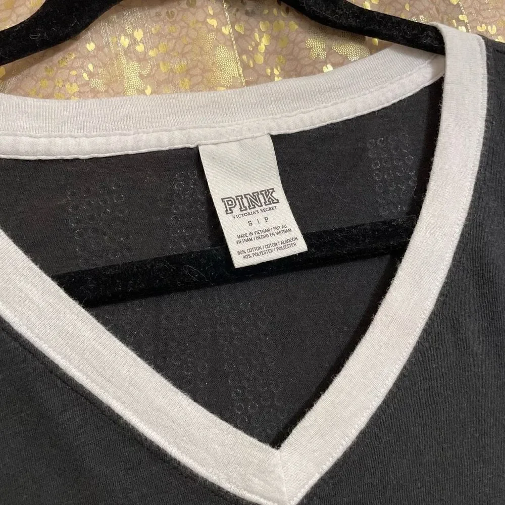 PINK Victorias Secret black/white rhinestone long sleeve t-shirt, S - Picture 4 of 6